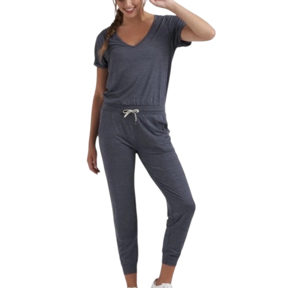 Vuori All Day Gray Charcoal V-Neck Jumpsuit Size L